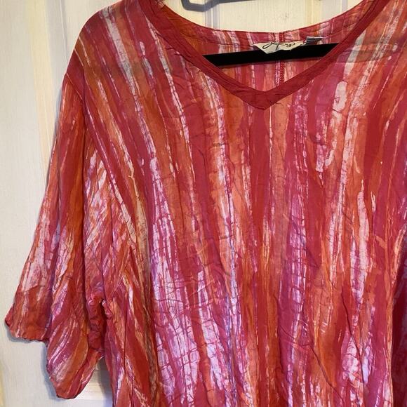 Lynz Women Tunic Top Blouse OneSize V Neck Pullover Red White Pink Beach Preppy - Picture 6 of 9